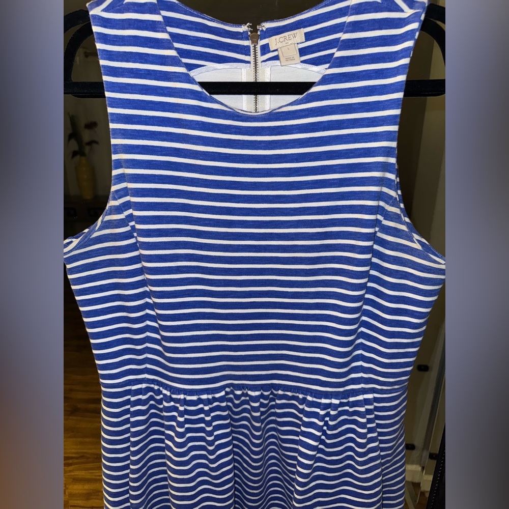 J. CREW FACTORY Striped Pleated Zip Back Ponte Dress in Bright Grotto Stripe - Picture 6 of 9